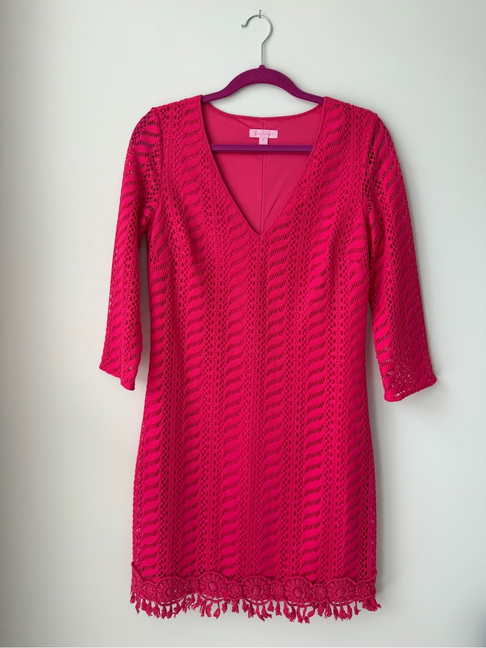 Lilly Pulitzer Hot Pink Crochet V-Neck Dress
